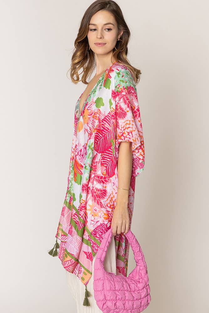 Floral Pattern Print Tassel Summer Kimono