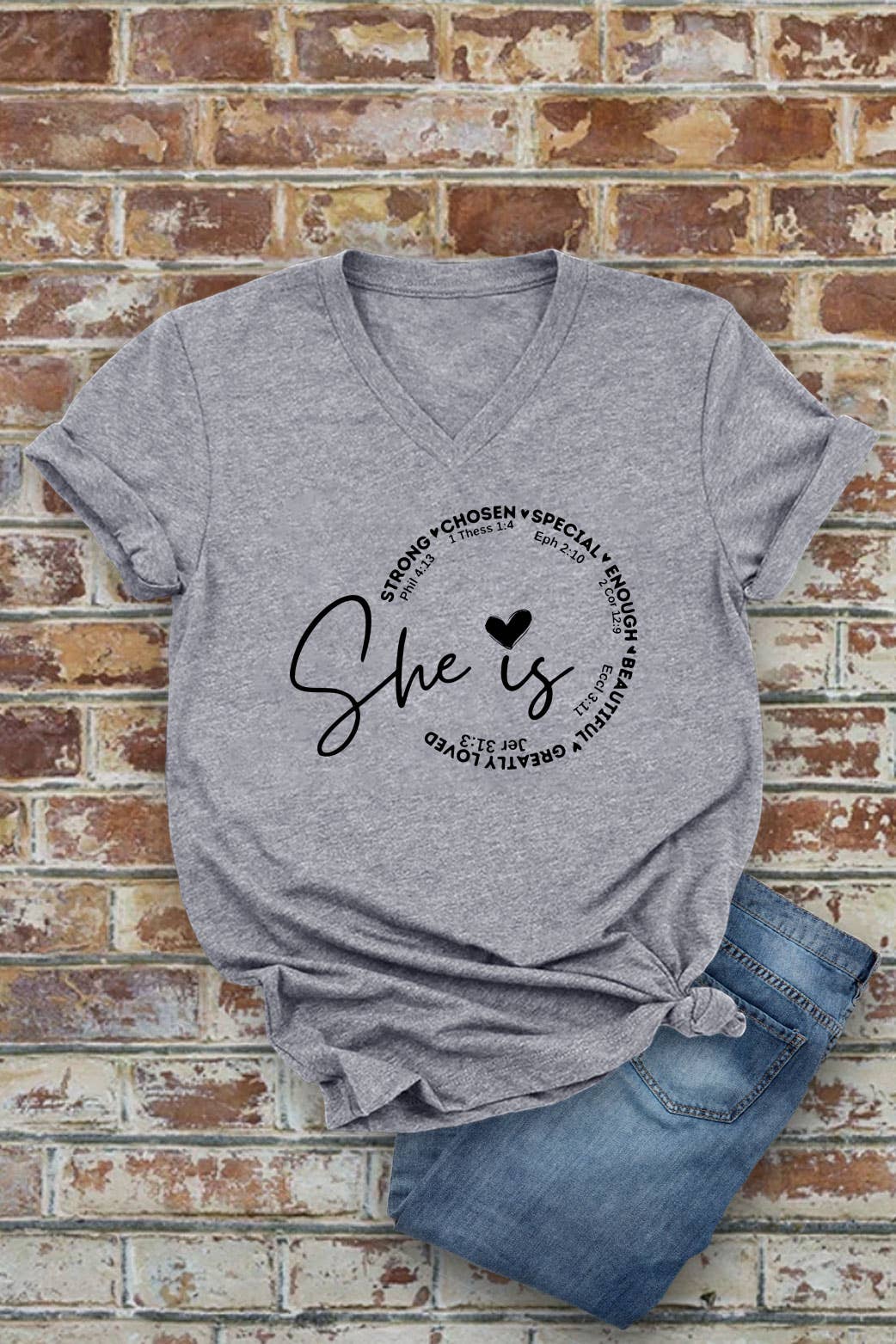 She Is Strong Chosen Special, Unisex V-Neck T-Shirt: Red