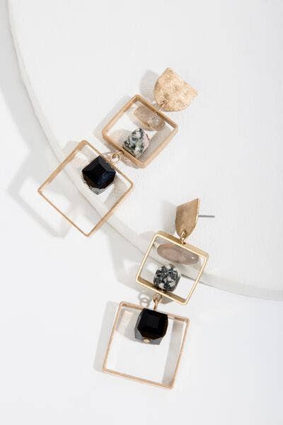 Bead & Stone Square Dangle Earrings