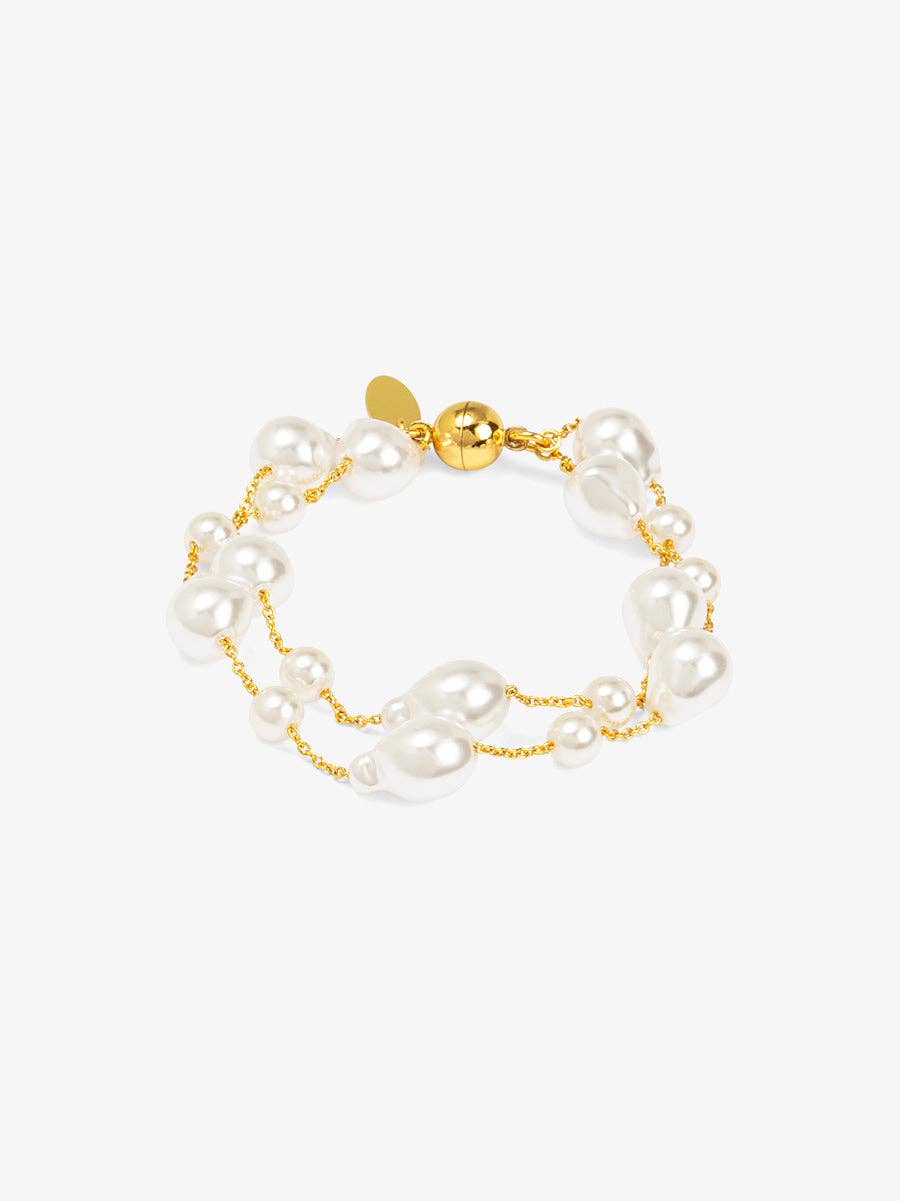 Baroque Pearl Magnetic Bracelet | Layered Gold Chain Pearl Bracelet