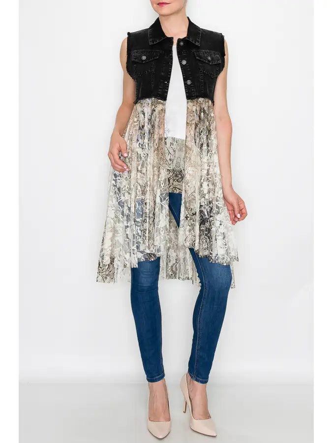 Layered Lace Denim Vest for Women | Statement Fashion Outerwear