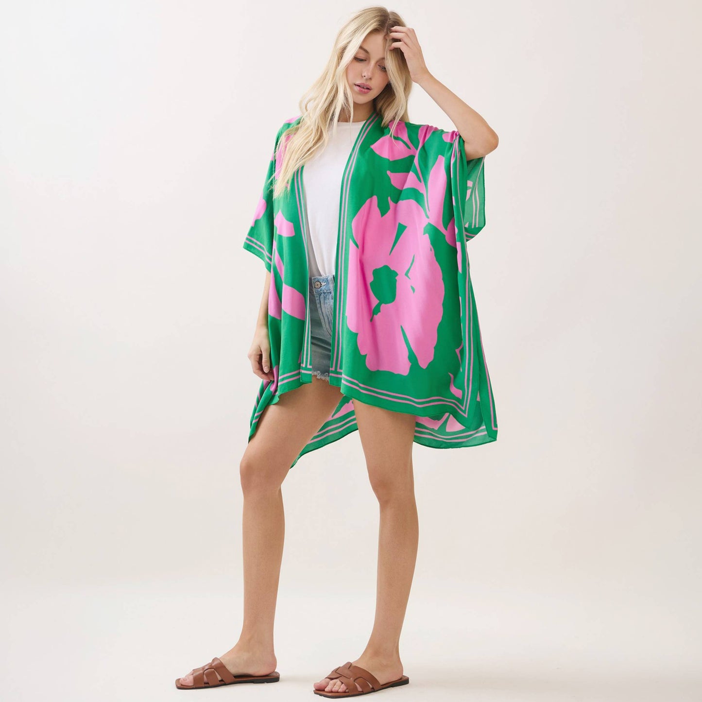 Abstract Big Flower Print Kimono Cover Up