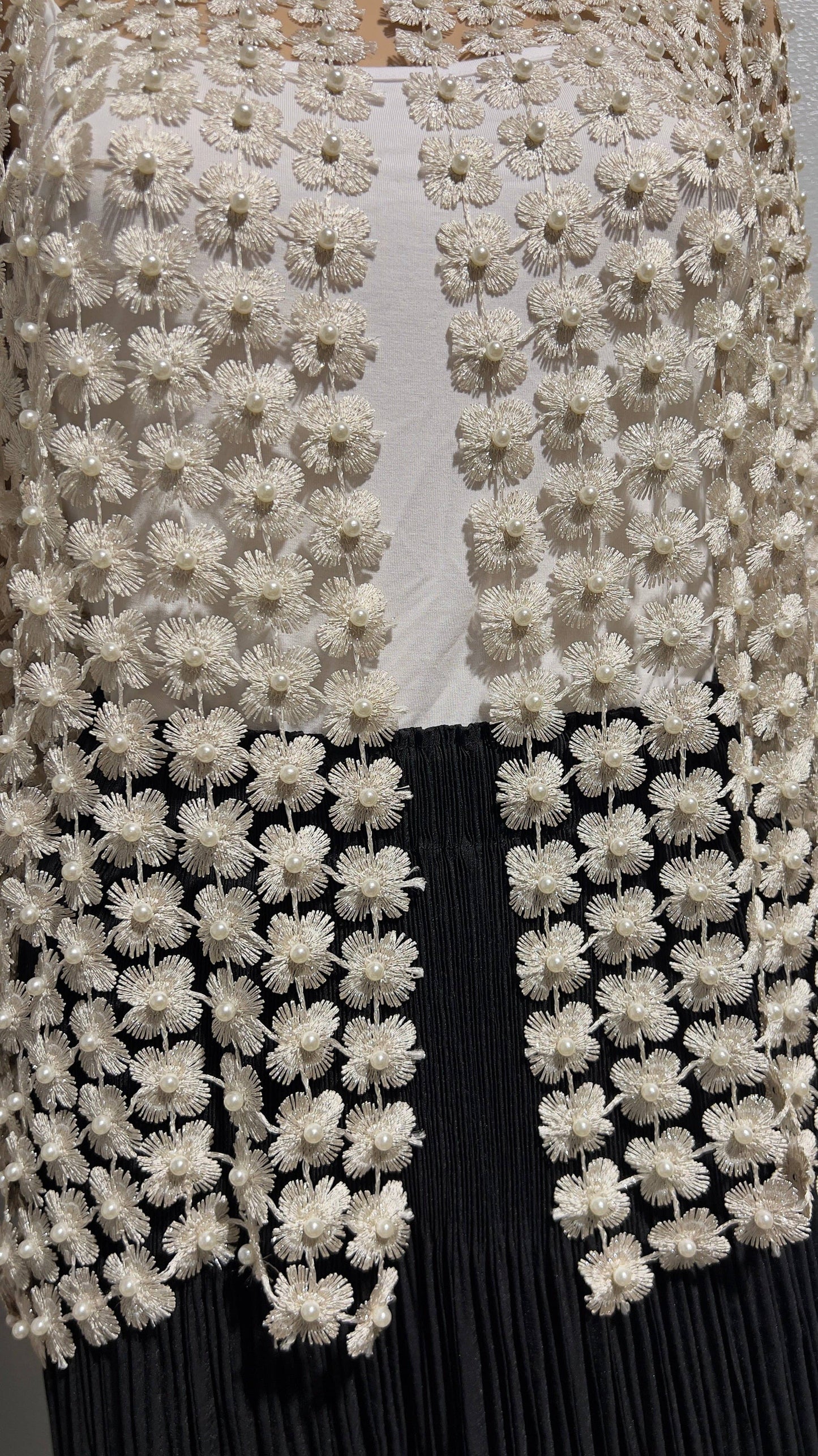 Pearl Embellished Lace Coverup | Ivory Statement Layer