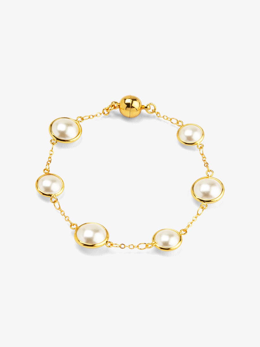 Half Pearl and Chain Magnetic Bracelet | Modern Pearl Link Bracelet
