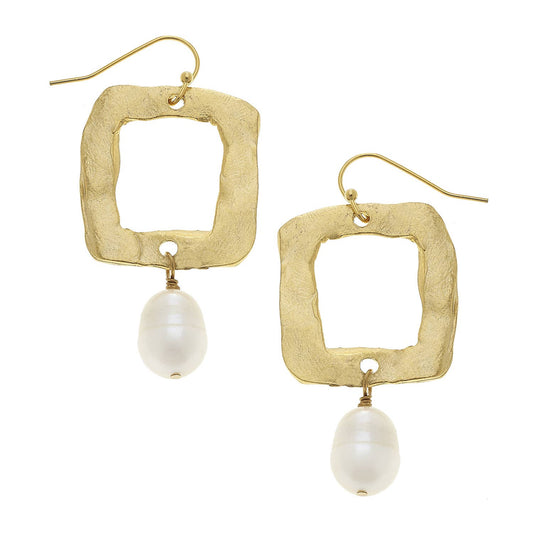 Susan Shaw Gold Open Square Freshwater Pearl Earrings