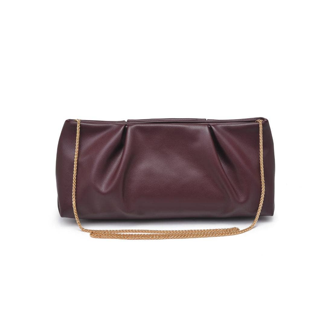 Pleated Vegan Leather Frame Clutch: Red