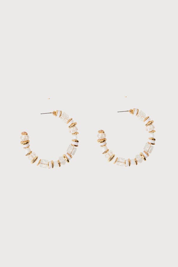 Beaded Crystal Hoop Earring: White