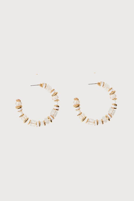 Beaded Crystal Hoop Earring: White
