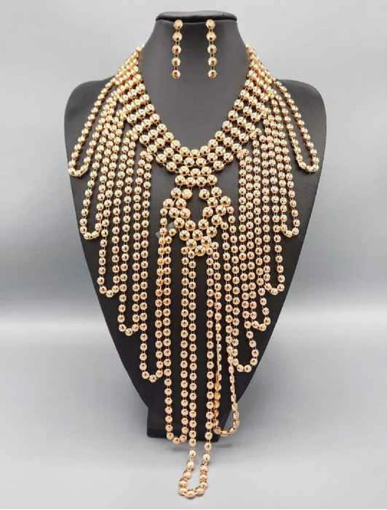 Gold Chainmail Choker Necklace Set