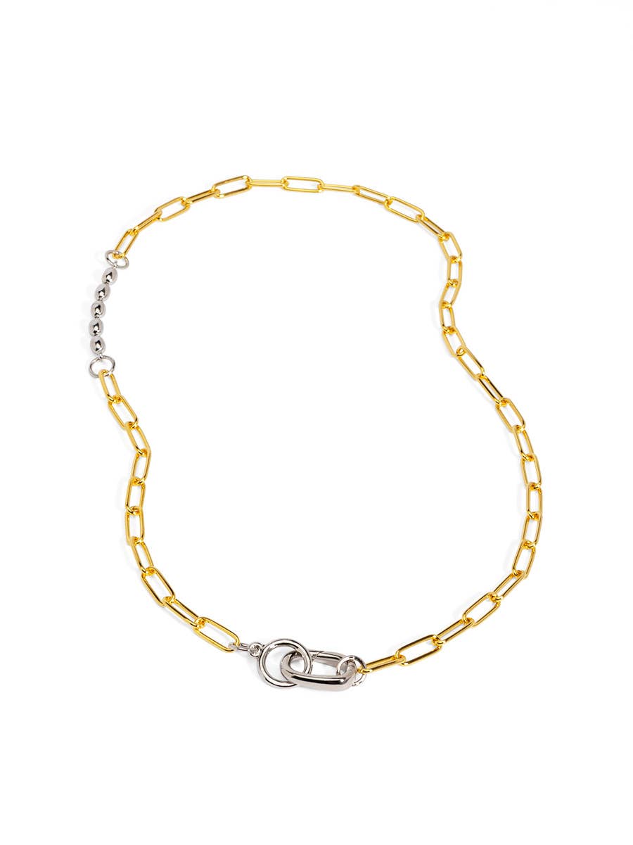 Two Tone Beaded Mixed Link Collar Necklace: Gold/Silver