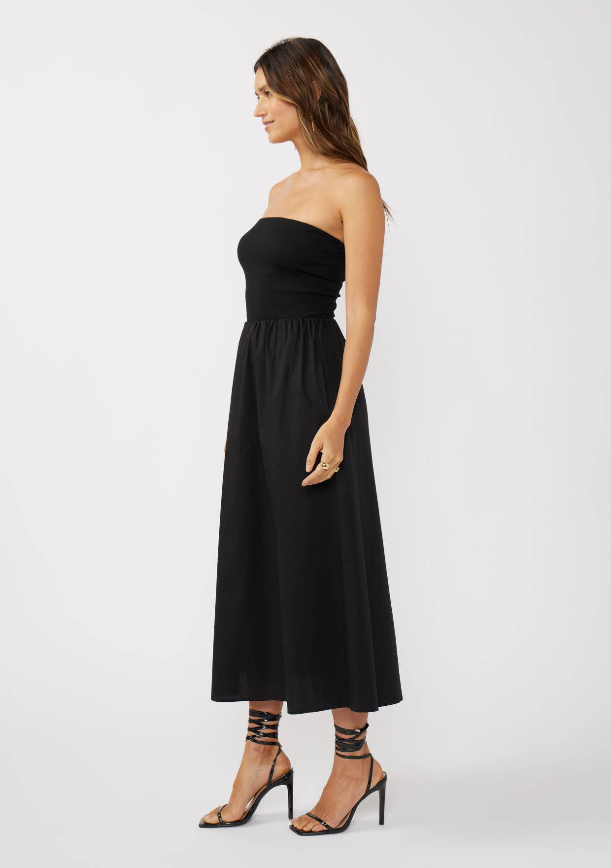 Strapless Tube Maxi Dress with Side Pockets: Black / L
