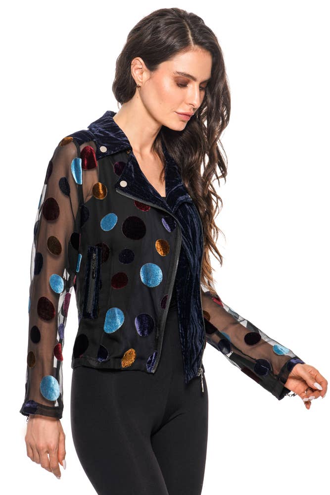 Velvet Polka Dot Mesh Moto Jacket