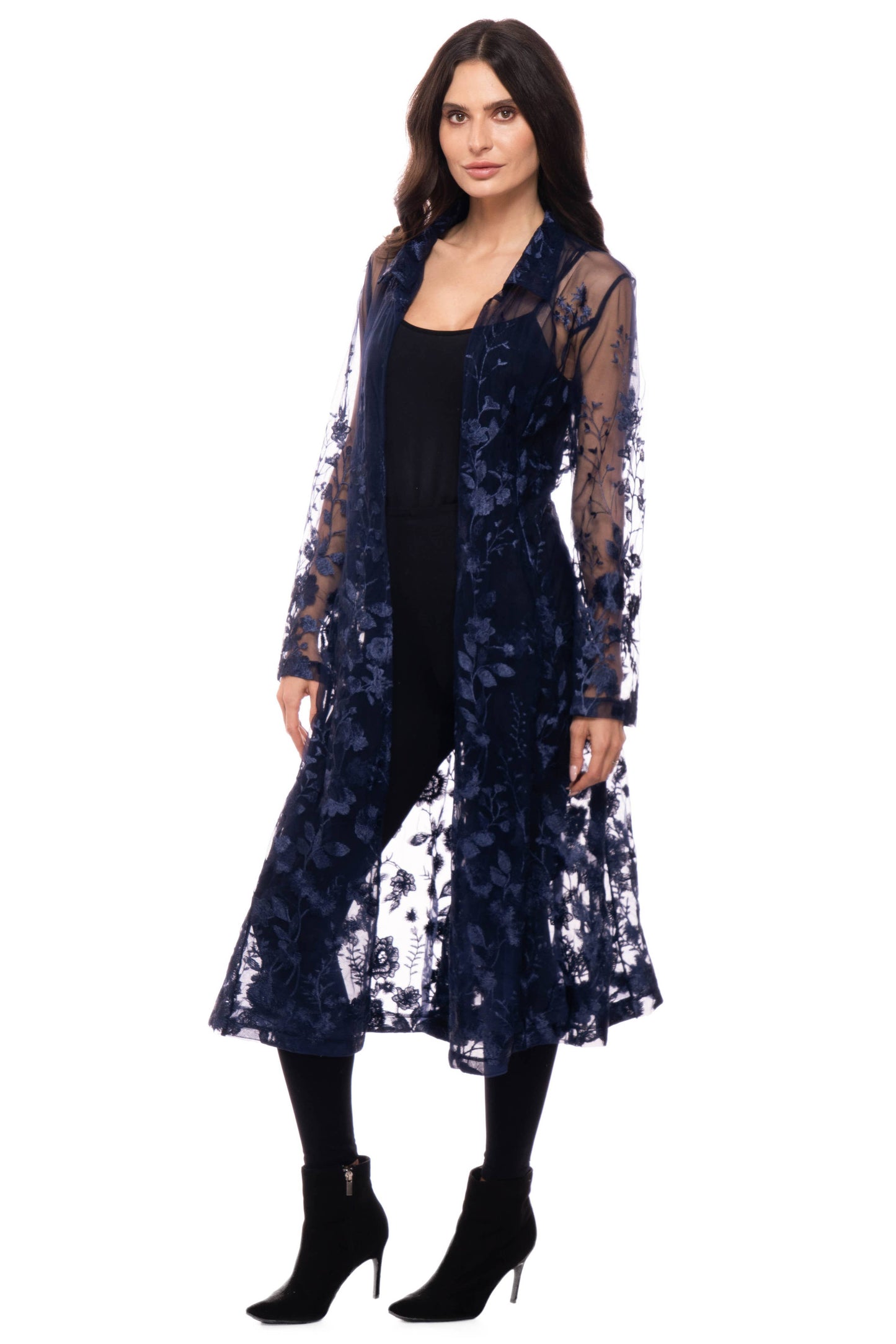 Embroidered Mesh Duster Jacket | Sheer Floral Statement Layer