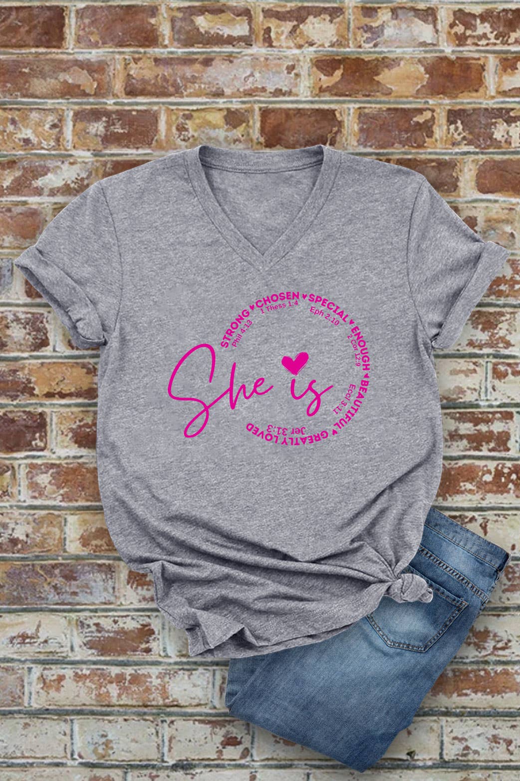 She Is Strong Chosen Special, Unisex V-Neck T-Shirt: Red