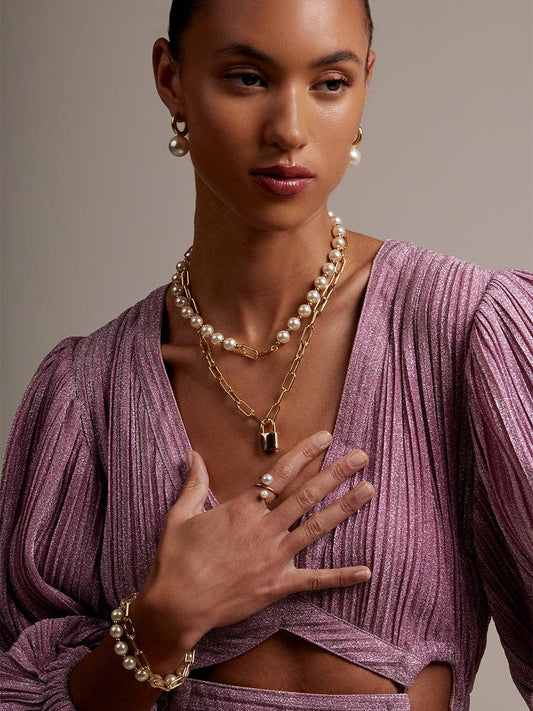 Convertible Pearl & Gold Lock Necklace