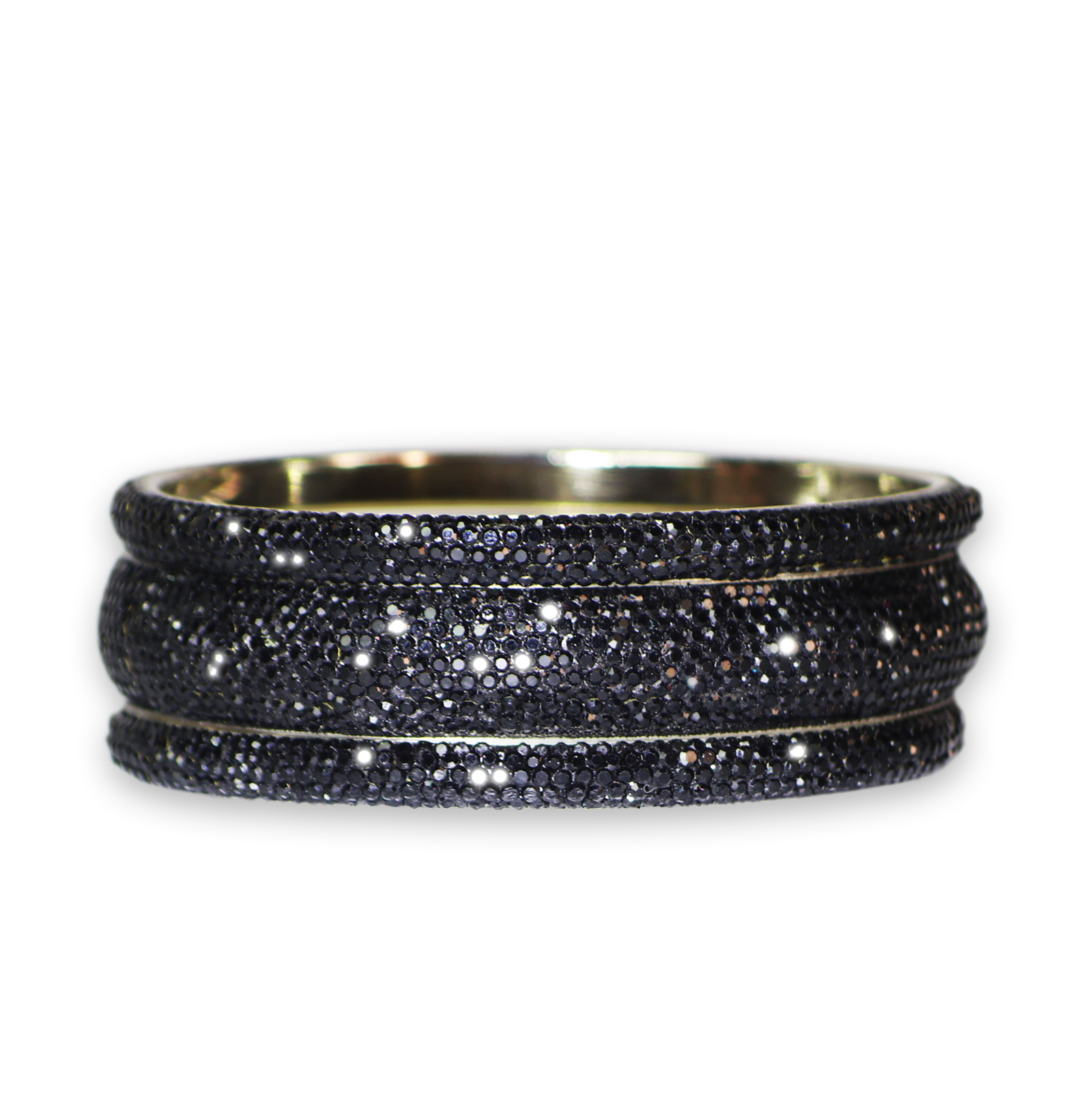 Set of black beaded bracelets on a white background