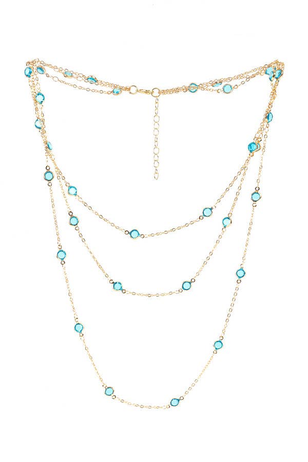Multistrand necklace with turquoise beads on a white background