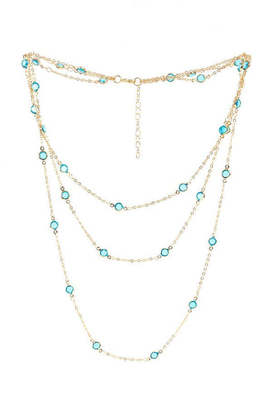 Multistrand necklace with turquoise beads on a white background