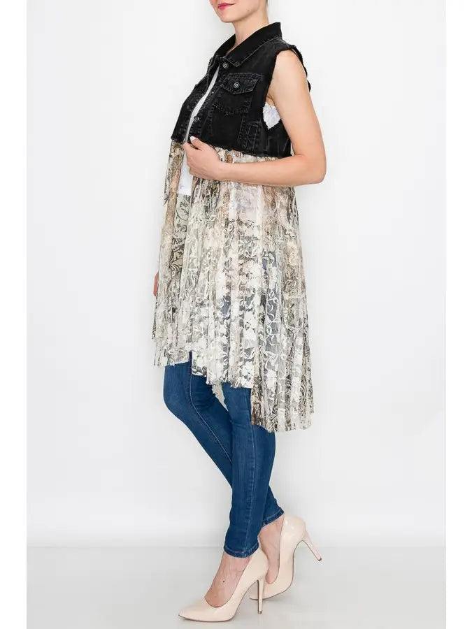 Layered Lace Denim Vest for Women | Statement Fashion Outerwear