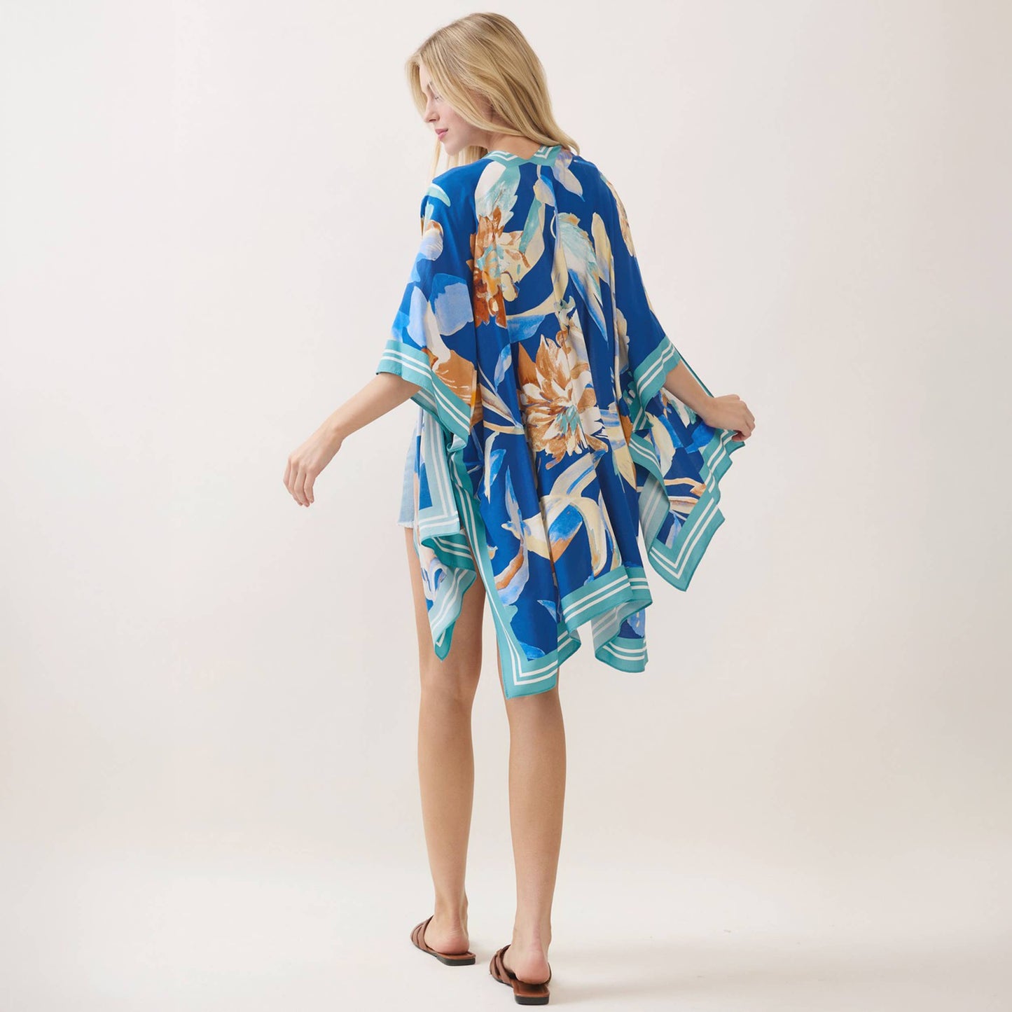 Bohemian Floral Print Kimono Cover Up: Blue