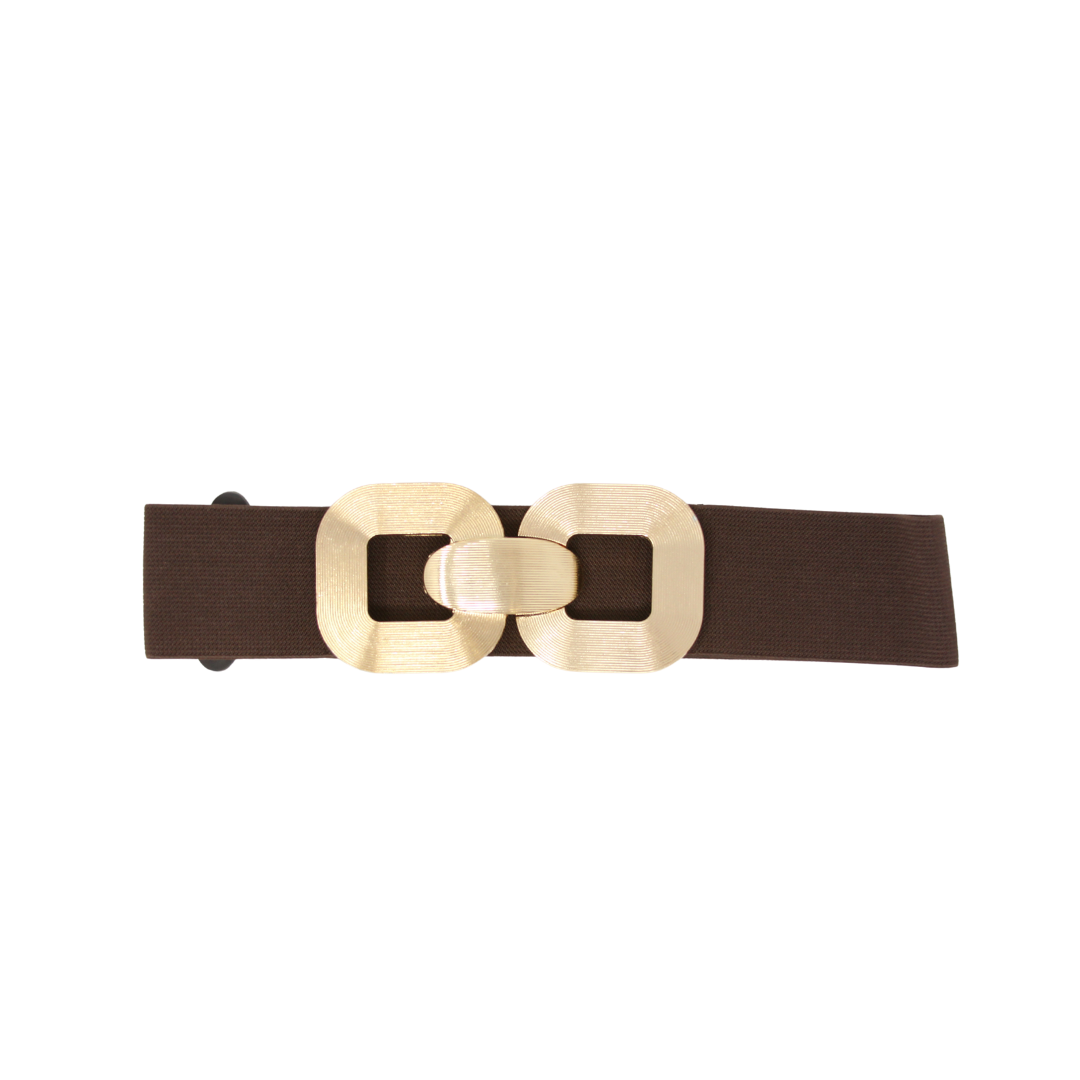 Brown belt with a gold buckle on a white background