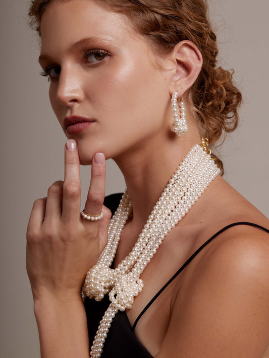 Pearl Cluster Hoop Earrings | Hypoallergenic Pearl Statement Earrings