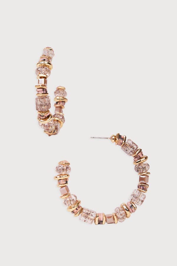 Beaded Crystal Hoop Earring: White