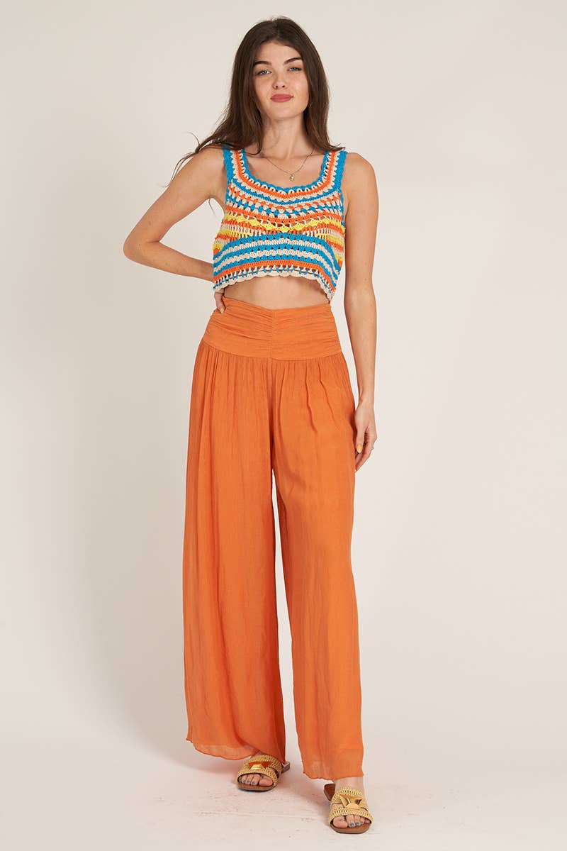 High-Waisted Shirred Wide Leg Pants | Effortless Chic Style