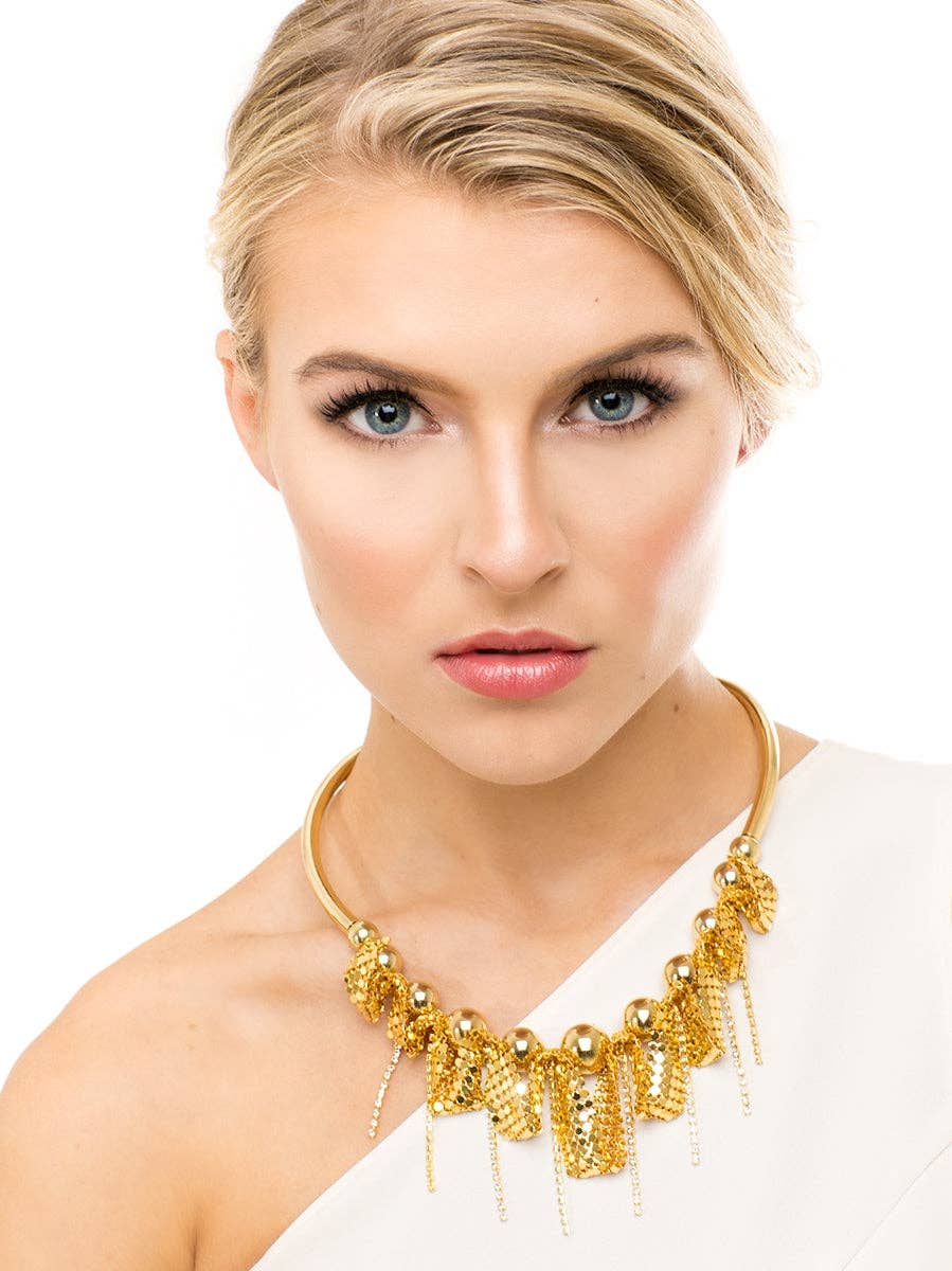 Crystal Fringe Metal Collar Necklace