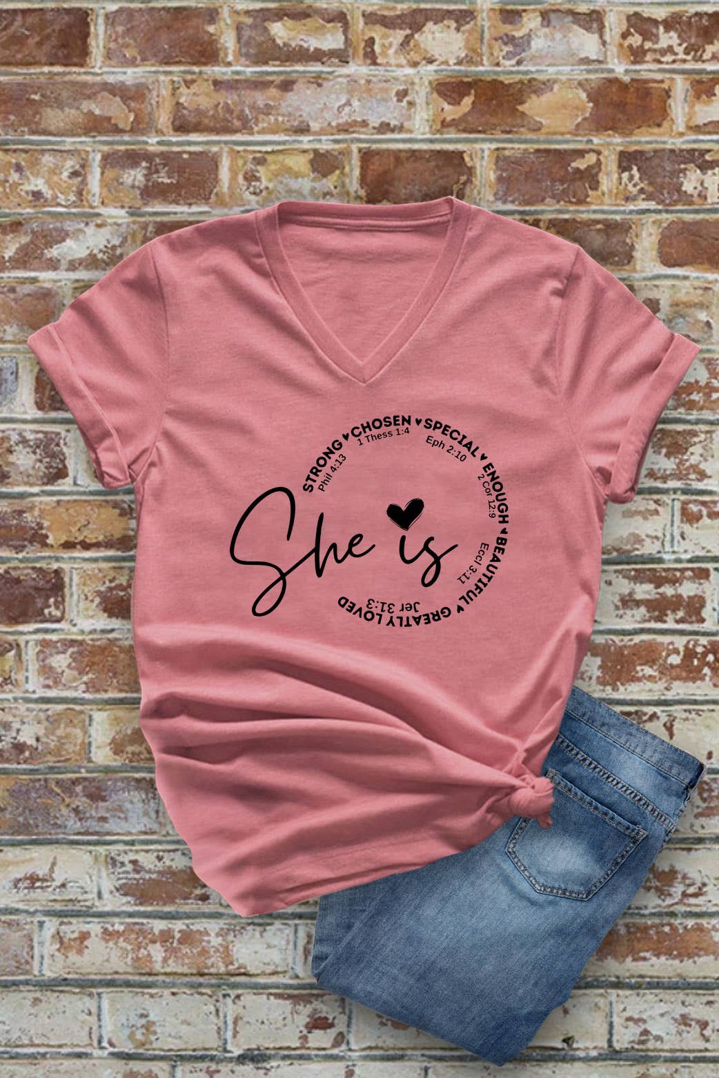 She Is Strong Chosen Special, Unisex V-Neck T-Shirt: Red