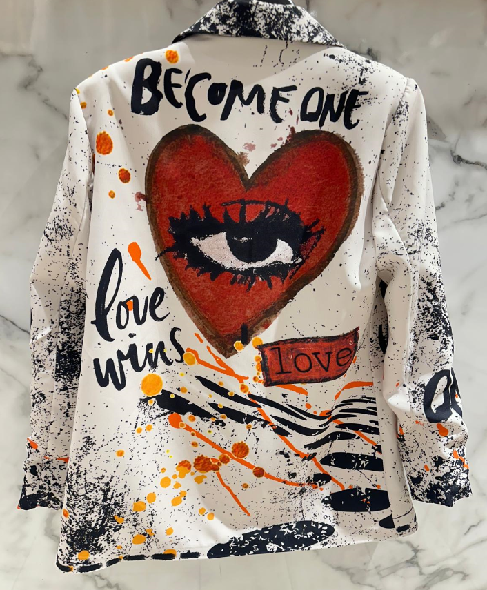“Become One” Graphic Statement Blazer – Black & White