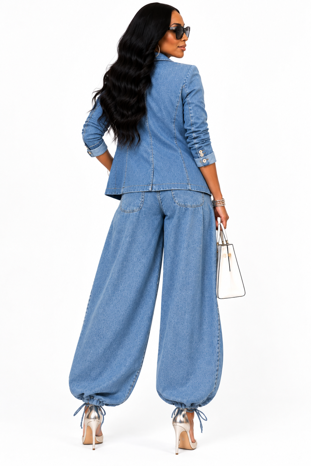 Statement Wide Leg Denim Pants with Tie Hem