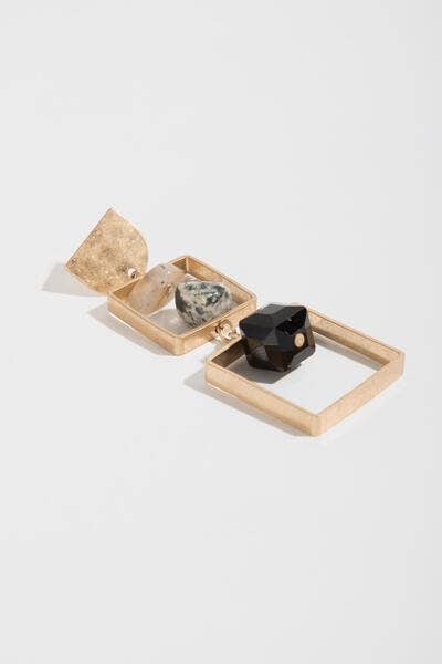Bead & Stone Square Dangle Earrings