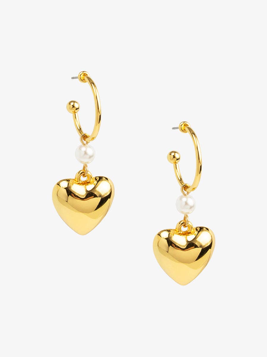 Heart Charm Pearl Hoop Earring: Gold/Pearl