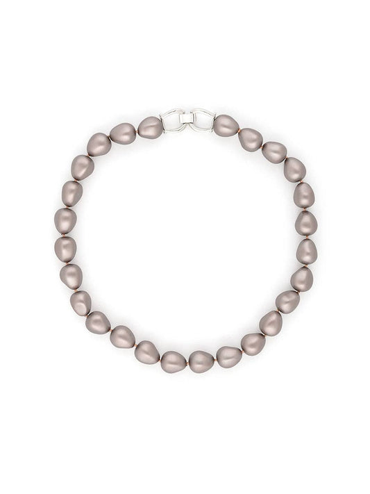 Pearl necklace with a silver clasp on a white background