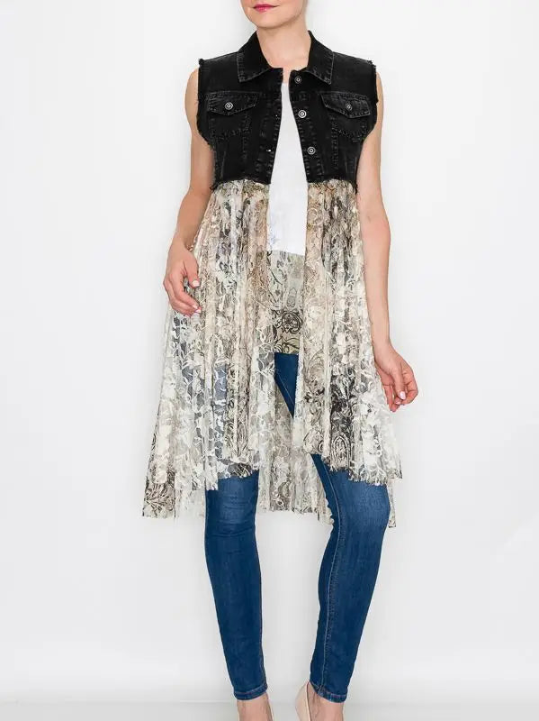 Layered Lace Denim Vest for Women | Statement Fashion Outerwear