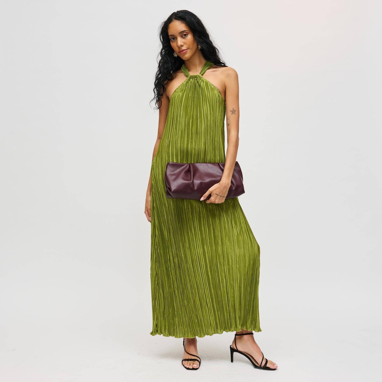 Pleated Vegan Leather Frame Clutch: Red