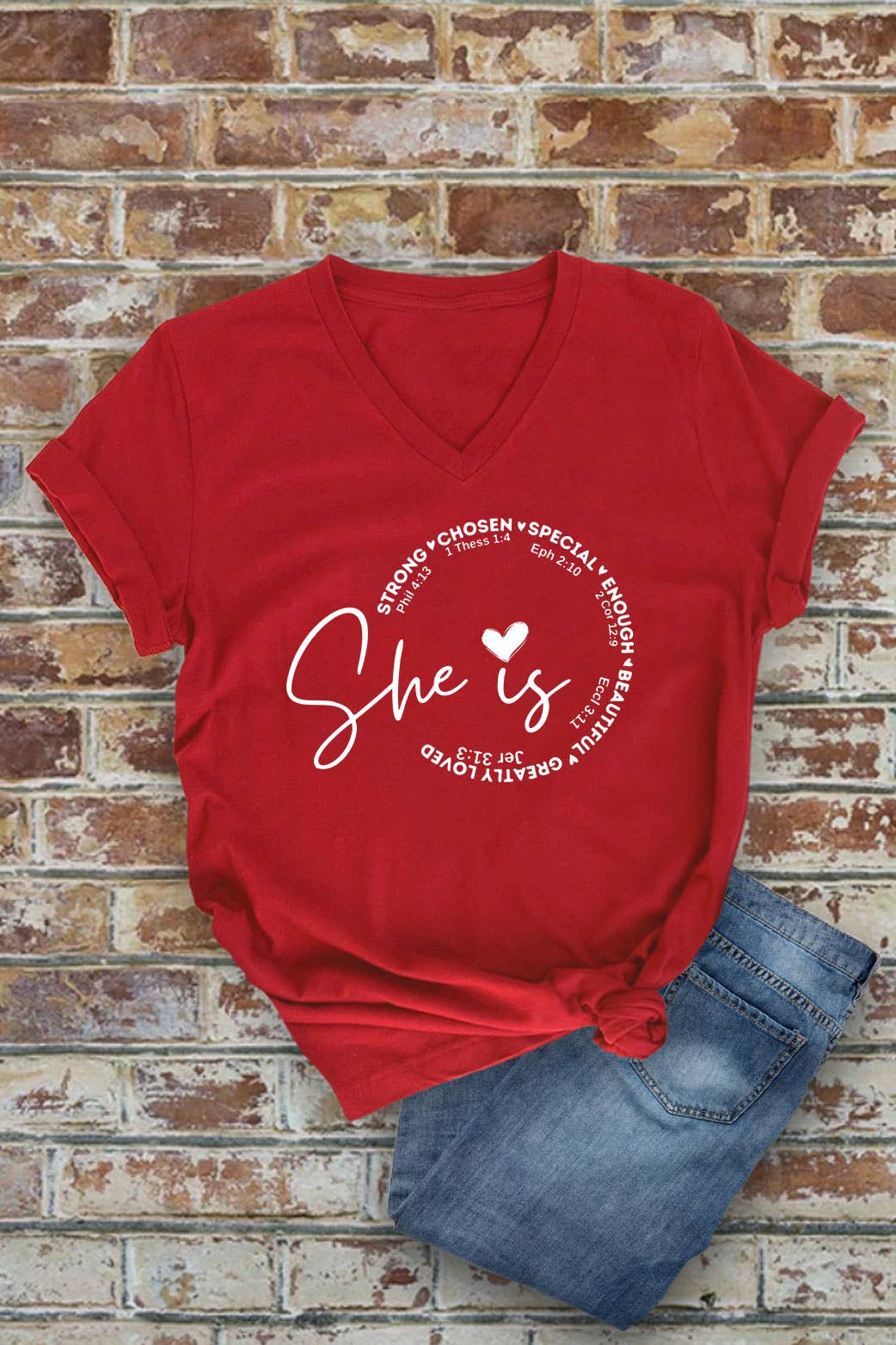 She Is Strong Chosen Special, Unisex V-Neck T-Shirt: Red