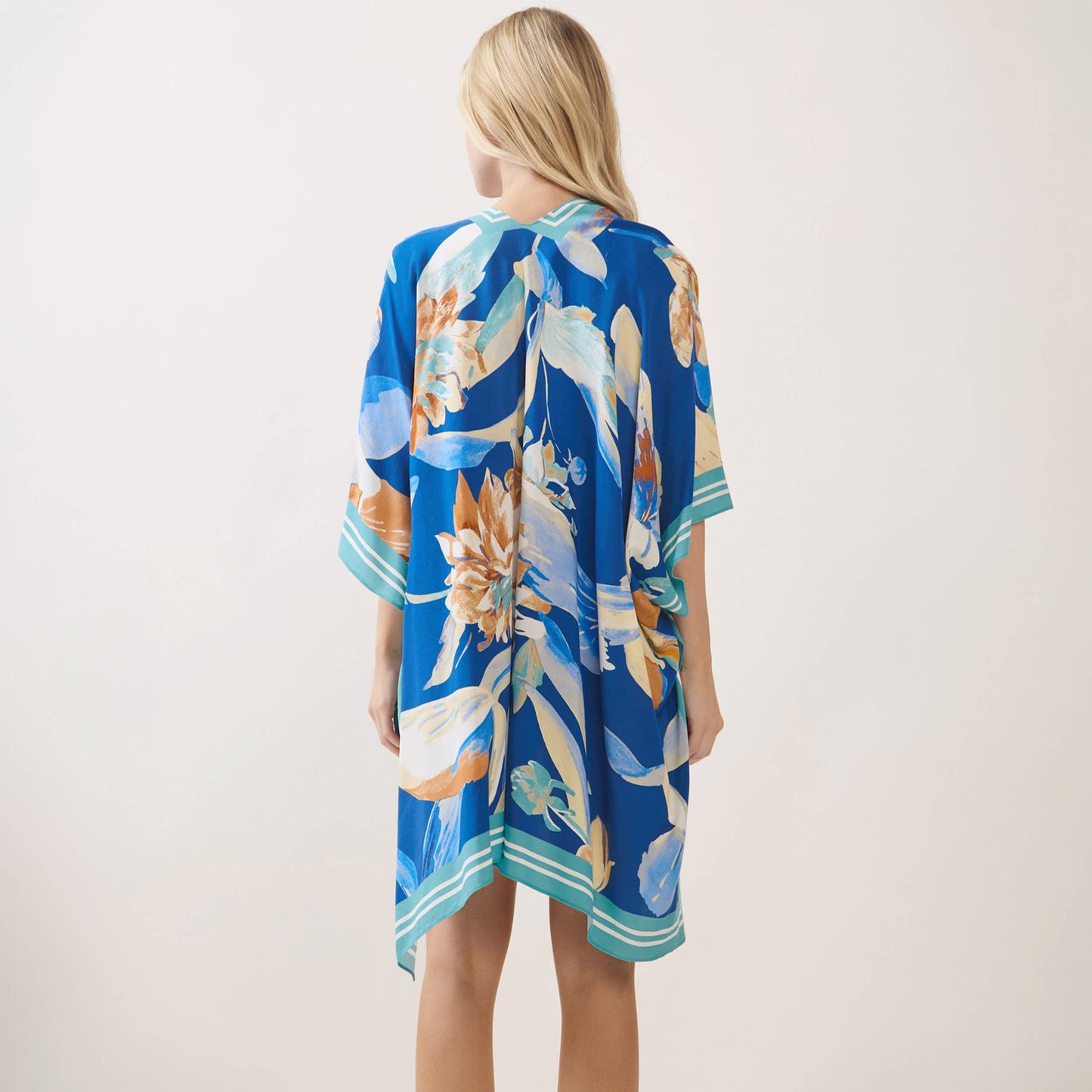 Bohemian Floral Print Kimono Cover Up: Blue