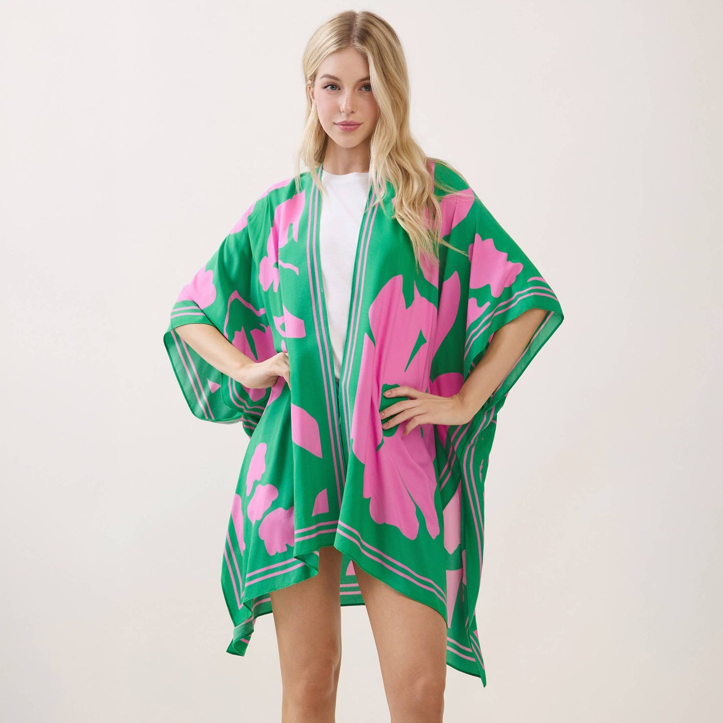 Abstract Big Flower Print Kimono Cover Up