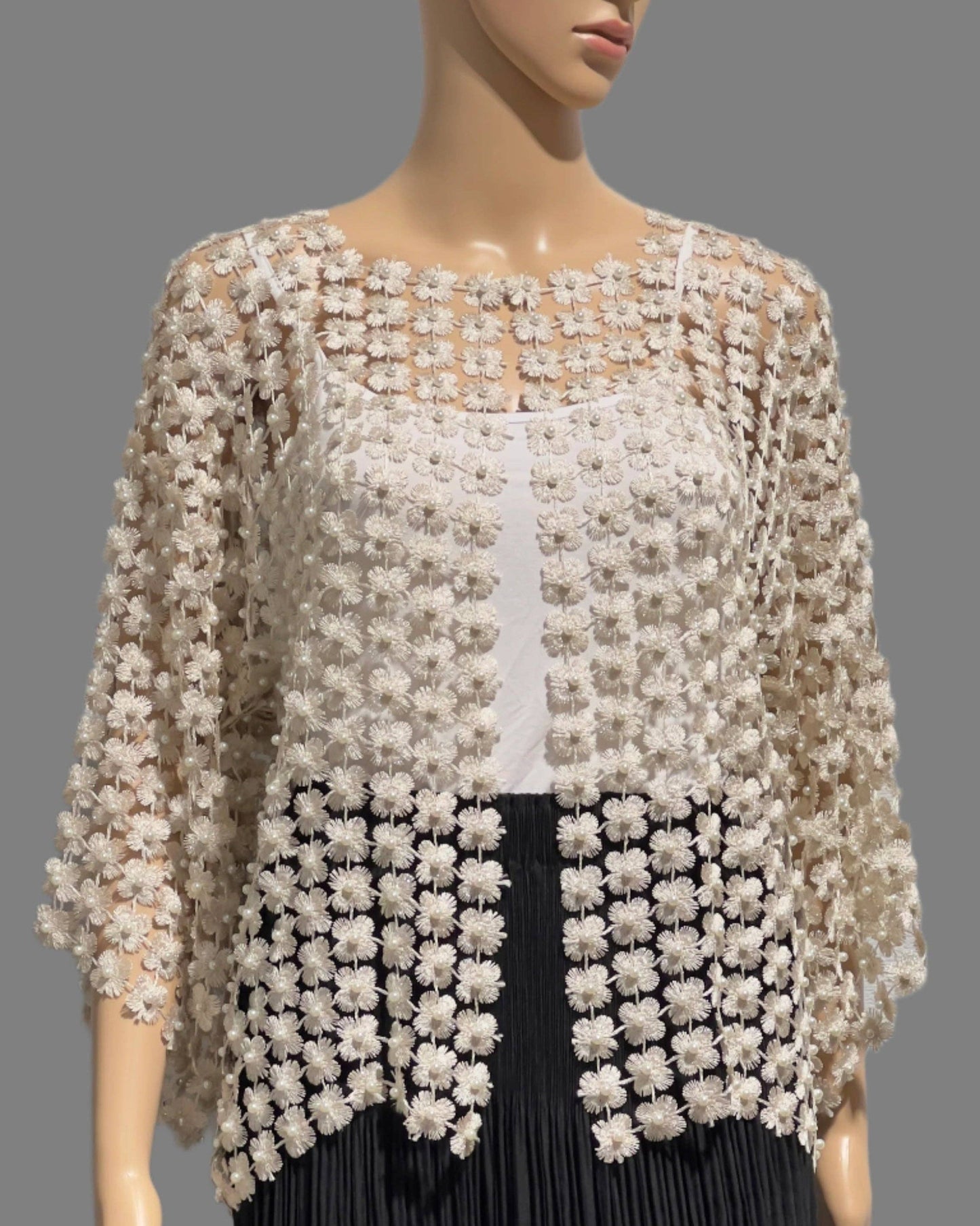 Pearl Embellished Lace Coverup | Ivory Statement Layer