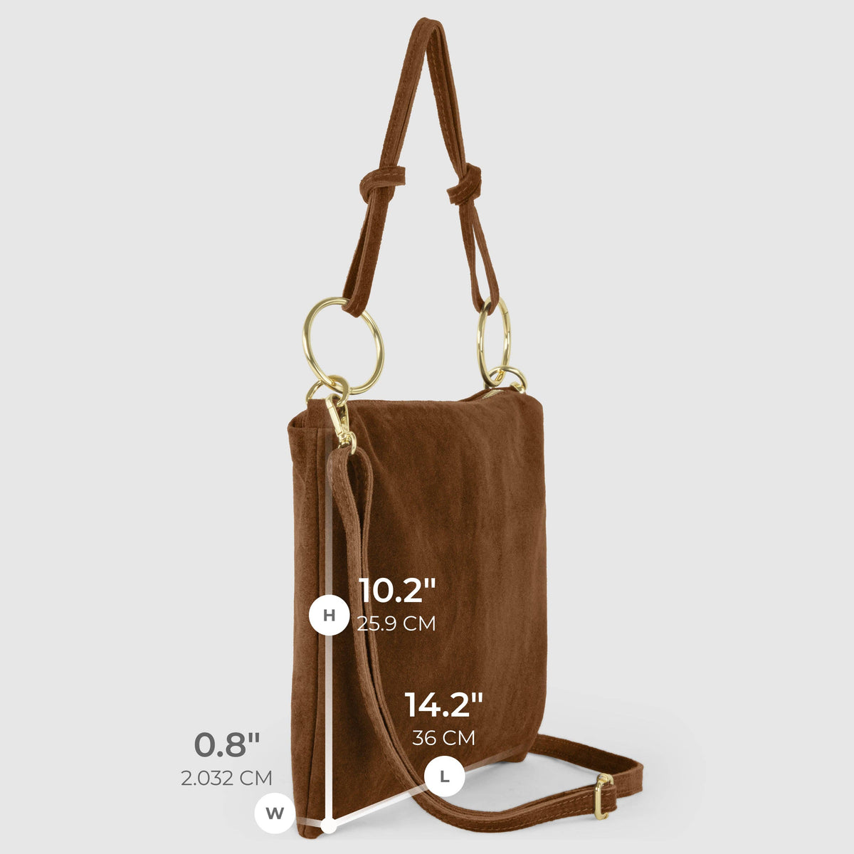 Italian Genuine Suede Shoulder Bag | Modena: Mocha Suede