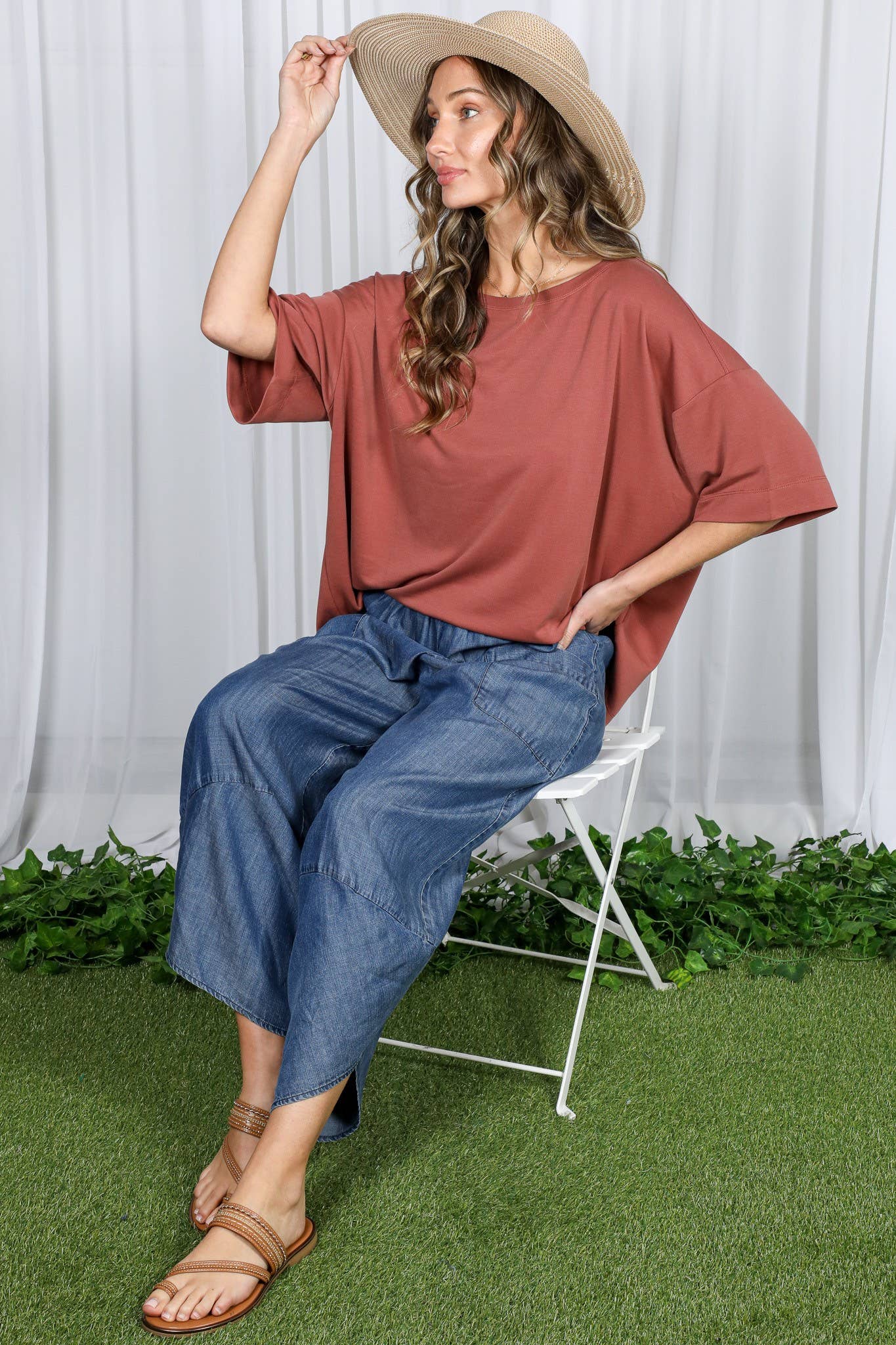 High-Waisted Chambray Barrel Pants | Relaxed Fit Women's Pants