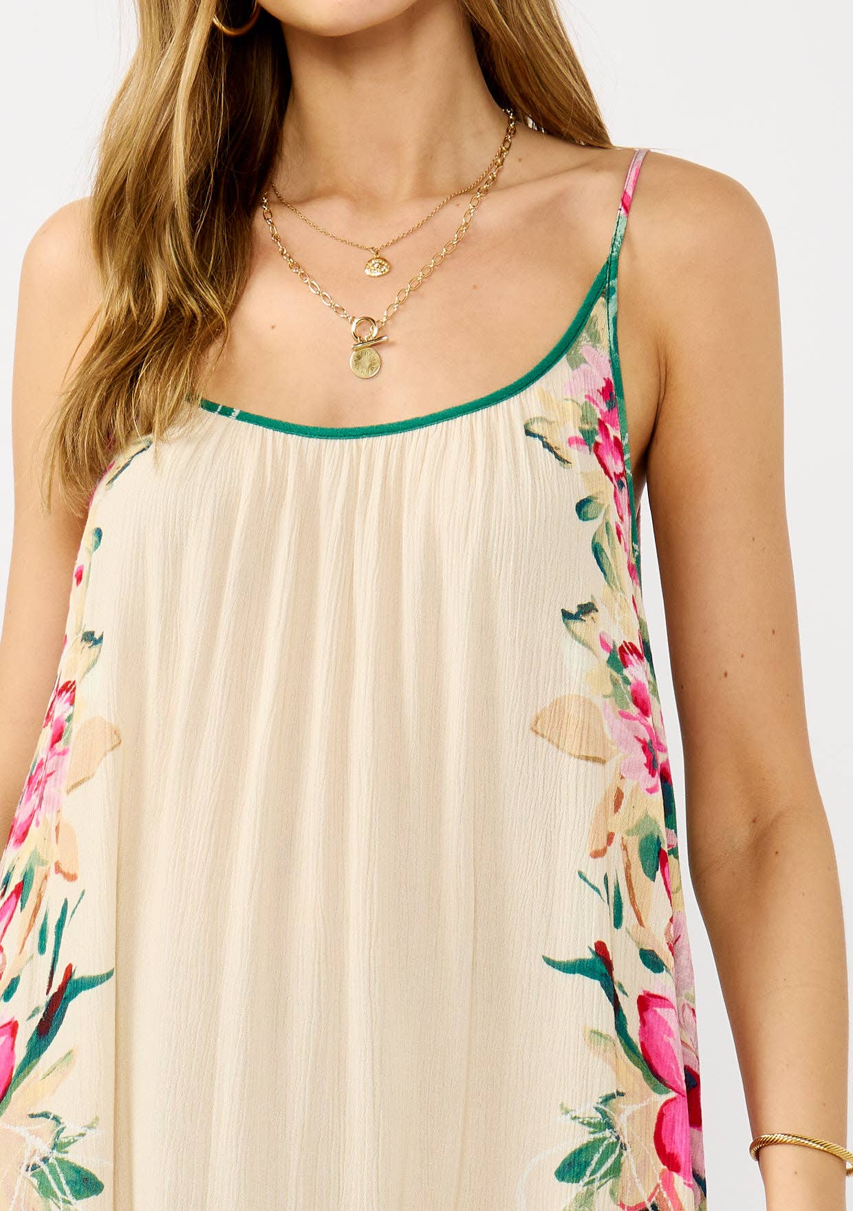 Spaghetti Strap High-Low Cover-Up Maxi Dress: IVORY/GREEN