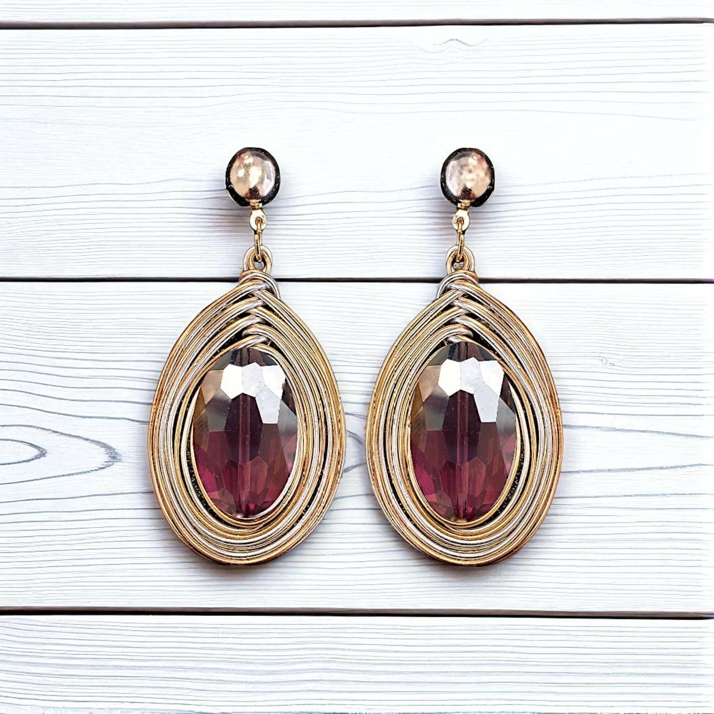 Aurora Borealis Wrapped Wire Statement Earrings