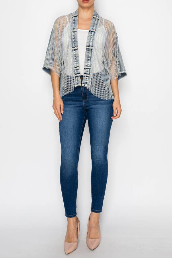 Denim & Crystal Mesh Statement Jacket