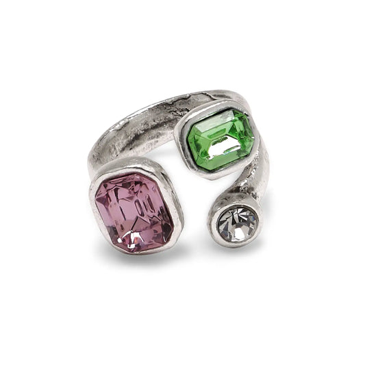 Aurora Crystal Statement Ring – Silver 925 Plated Adjustable