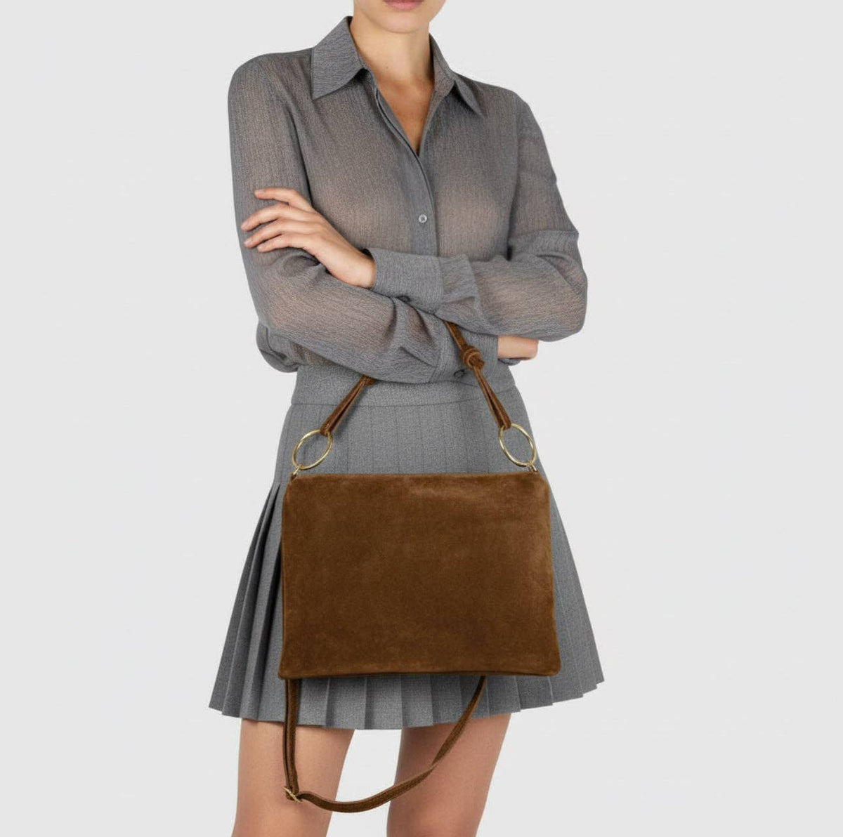 Italian Genuine Suede Shoulder Bag | Modena: Mocha Suede
