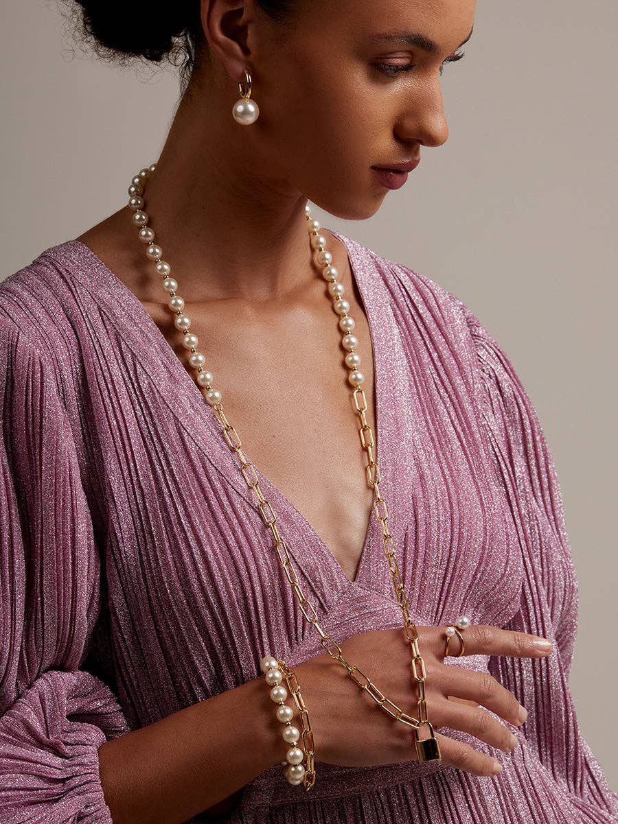 Convertible Pearl & Gold Lock Necklace