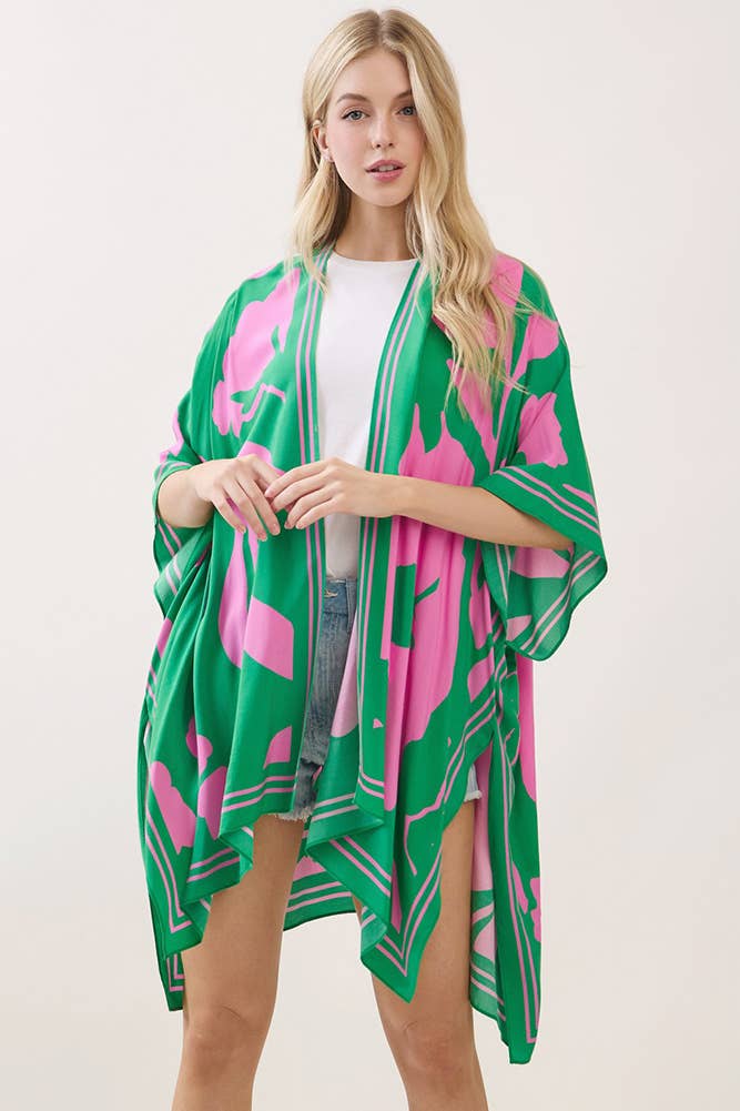 Abstract Big Flower Print Kimono Cover Up
